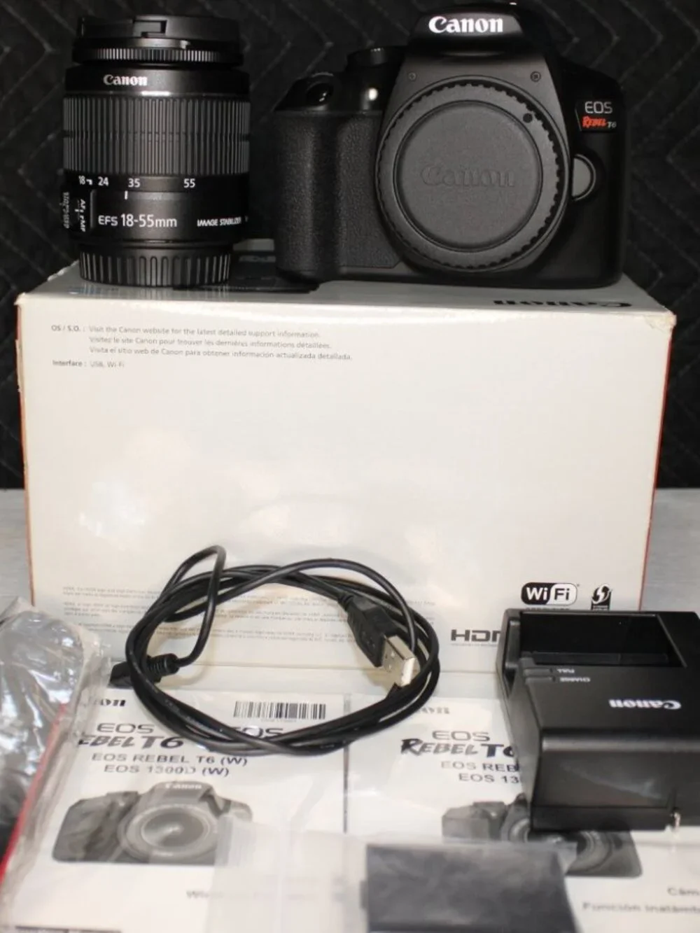 Canon Rebel T7 DSLR Camera Bundle w/ 18-55mm lens, strap, usb, & batt/charger